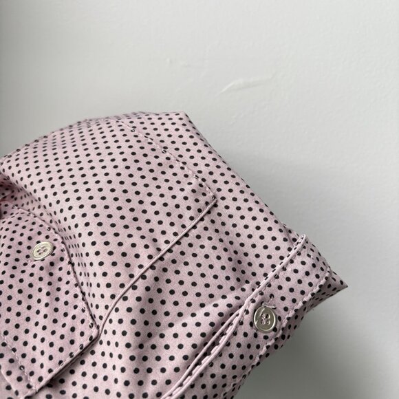 Notations Womens Size Medium Blouse 3/4 Sleeve Pink Polka Dots Button Up V Neck - Picture 10 of 10